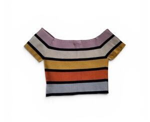 LELIS Top Women Med Crop Top Knit Colored Strips Y2K Comfy Stretch Festival Boho